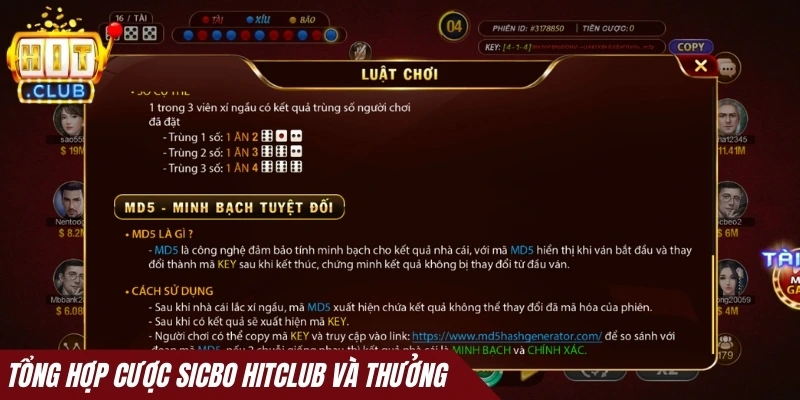 Tổng hợp cược Sicbo Hitclub và thưởng